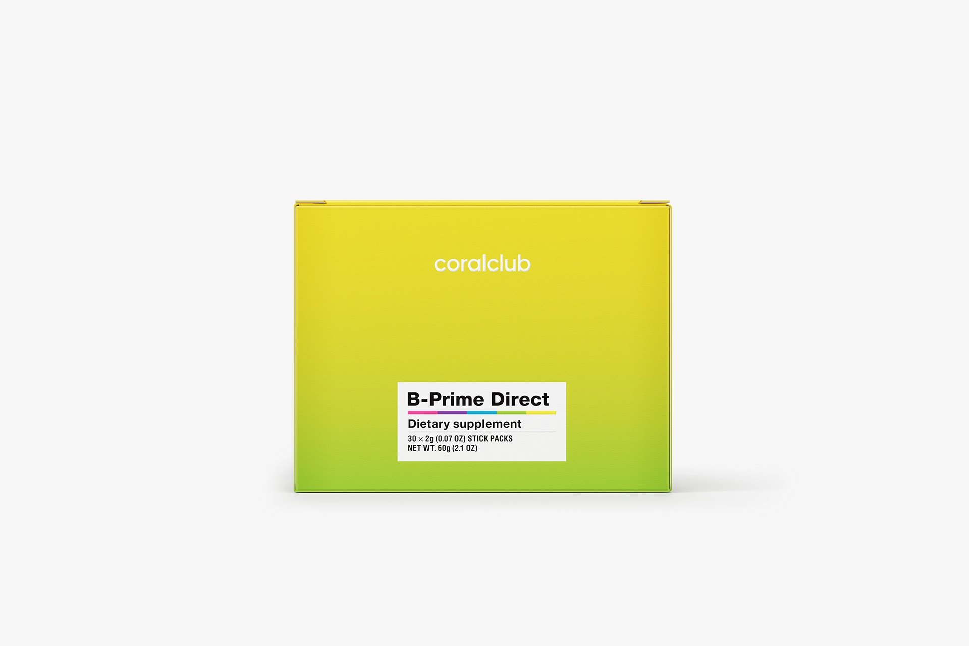 Стик-пакеты витаминного комплекса B-Prime Direct на светлом минималистичном фоне